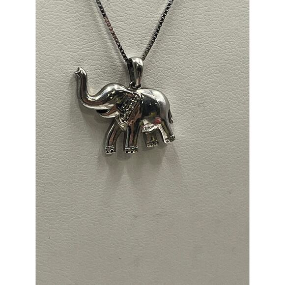JWBR Solid Sterling Silver Diamond Elephant Trunk Up‎ Lucky Pendant Necklace - Picture 4 of 11